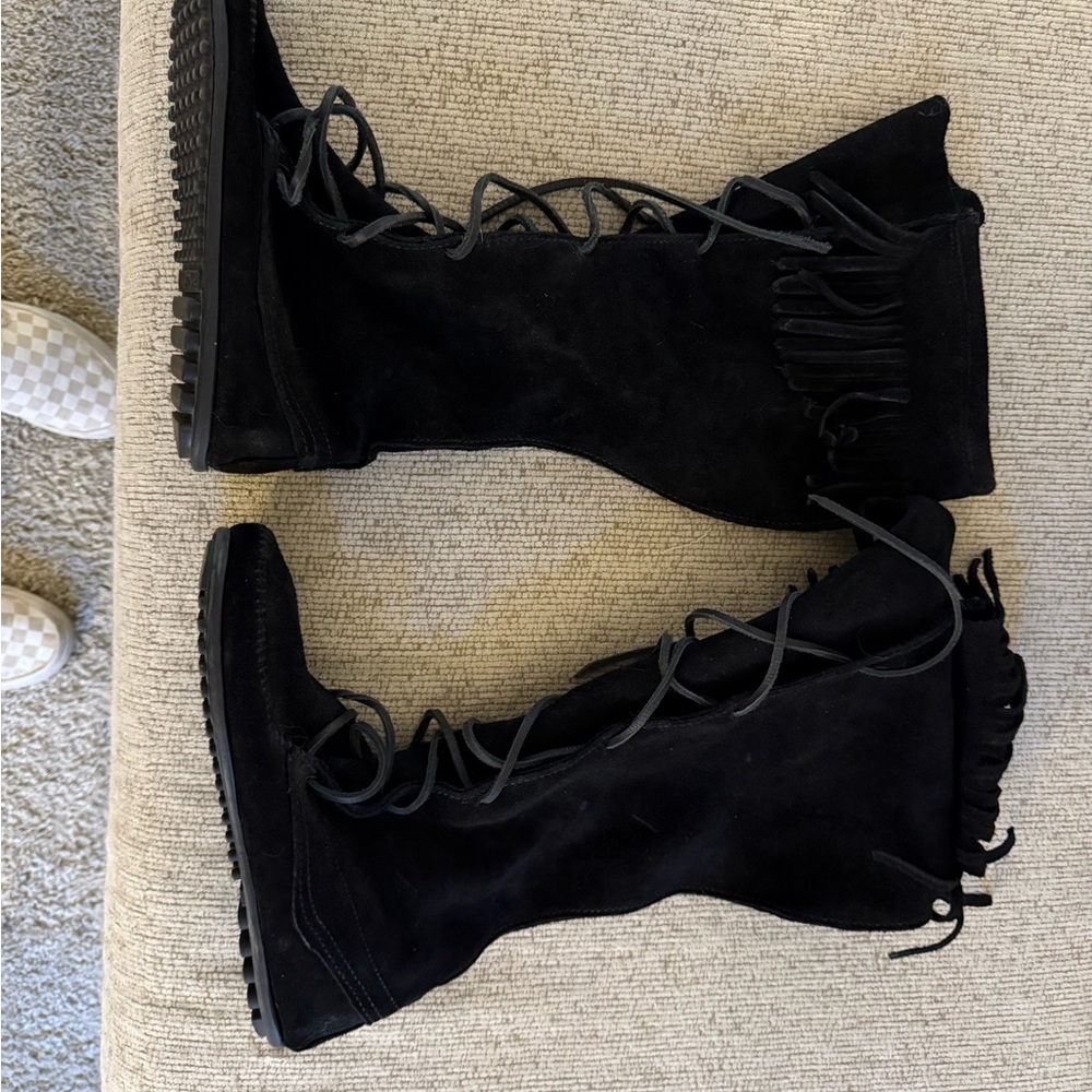 Minnetonka Black Suede Lace-Up Boots